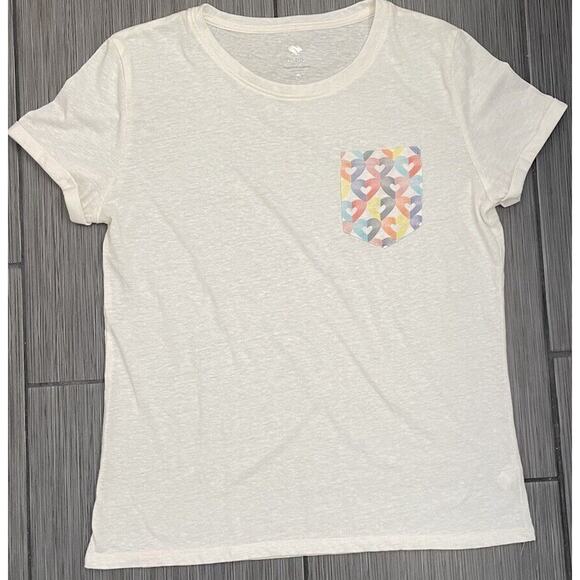rabbit Women's Love All Remix Pocket Tee Size Large White Rainbow Heart RN132682 - Picture 1 of 7